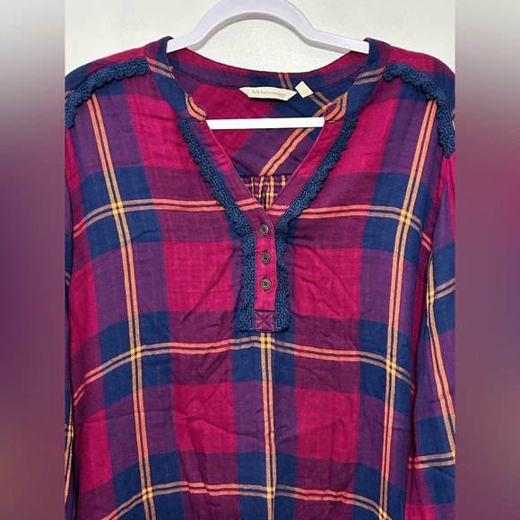 Soft Surroundings Ellesmore Plaid Henley Flannel Shirt Womens Size 2X - Picture 3 of 9